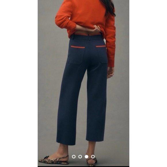 New Anthropologie The Colette Sweater Knit Wide-Leg Pants Navy Blue Large - Picture 9 of 9
